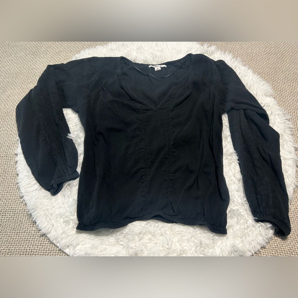 O’Neill boho top with lace long sleeve v-neck black blouse